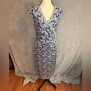 Jessica Howard Navy and Silver Lace Midi Dress